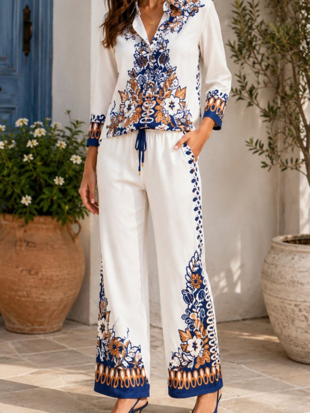 74814 Mustard & Navy Pants Floral